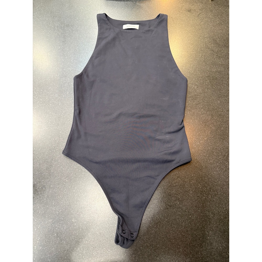 Babaton Bodysuit XS Dark Gray High Neck Contour Thong Sleeveless Sleek Chic